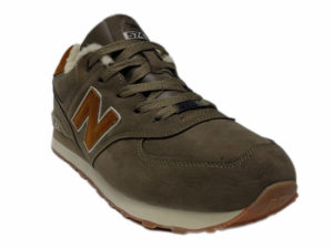 Зимние New Balance 574 коричневые с бордовым - фото спереди