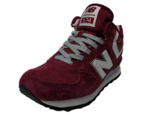 Зимние New Balance 574 Mid Suede бордовые с белым