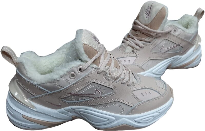 Зимние Nike M2K Tekno с мехом бежевые (35-39)